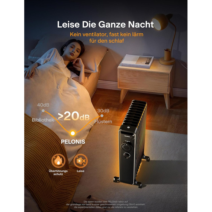 Масляний радіатор PELONIS 2300W з J-подібними ребрами, 3 режими нагріву, термостат, тихий, з захистом від перекидання, енергоефективність A, для спальні, вітальні, офісу, 11 ребер, чорний (без пульта)
