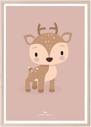 Постер Klebekerlchen 50x70 з лісовими тваринами прикраса для дитячих кімнат і дитячих кімнат картини з тваринами для хлопчиків і дівчаток з дерев'яною рамою - (30x40 - рамка природа, олені)