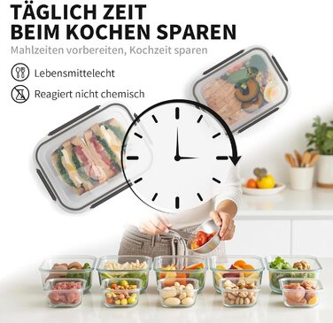 Набір контейнерів для зберігання продуктів FE1537-чорний (20 шт.): контейнери + кришки, миюча посуду, для мікрохвильовки та морозильника, герметичні