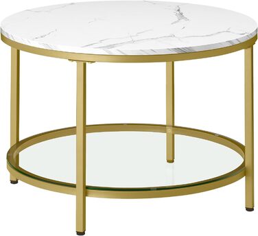 Журнальний столик VASAGLE, стіл для вітальні, журнальний столик, для вітальні, зі скляною стільницею, багато місця для зберігання, легка збірка, сучасний стиль, мармуровий білий чорнильний чорний LCT071B13 (65 x 46 см, мармуровий білий світло-золотий)