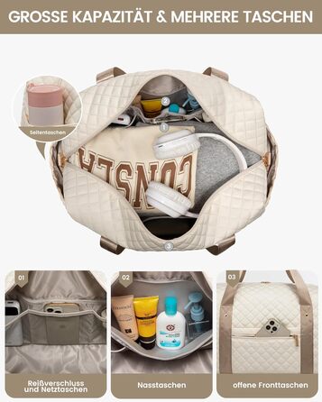 Спортивна сумка LOVEVOOK для жінок з відділом для ноутбука, 40L, з відділенням для взуття, Gym Bag, Travel Duffel, для подорожей, фітнесу, клініки, лікарні (Бежево-хакі)