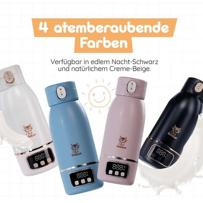 Підігрівач для дитячих пляшечок BEBELUX електричний, USB-C, 36W, Beige V1 - швидке нагрівання, підтримка температури, BPA-free, безпечний та герметичний