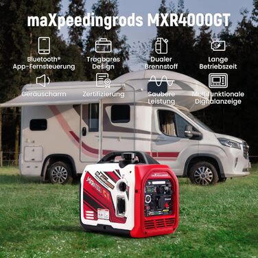 Інверторний генератор maXpeedingrods 2000W: бензиновий, 4-тактний, з USB та 230V, цифровий дисплей, для кемпінгу та подорожей, з App-керуванням (MXR4000GT)