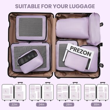 Набір органайзерів для подорожей у валізу, 10 шт, легкі пакувальні куби для впорядкування речей у дорогу (Фіолетовий)