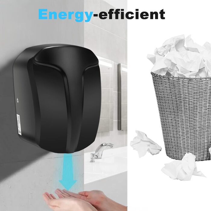 Електричний сушар для рук QL автоматичний, з HEPA-фільтром, нержавіюча сталь, для ванної кімнати та туалету, 1150W, чорний