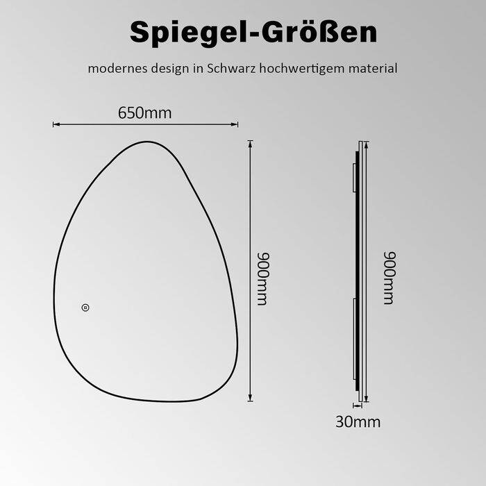 Дзеркало для ванної кімнати Badspiegel 70x50см з підсвічуванням 3 кольори, сенсорний вимикач, прямокутне, для ванної/вітальні, енергоклас A++ (65 x 90 см)