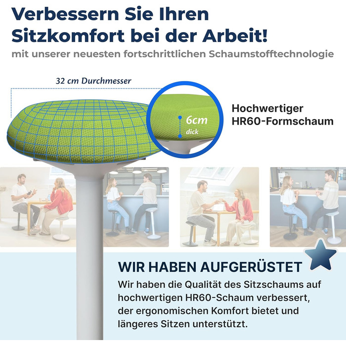 Ергономічний стілець-хокер для офісу та дому, регульована висота 55-80 см, зелений, з ефектом балансування