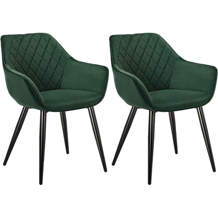 Набір з 2 стільців Woltu Esszimmerstühle: м'які крісла з підлокітниками для кухні, вітальні, обідньої кімнати, зелений велюр, металеві ніжки