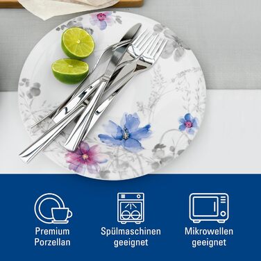 Кавовий сервіз Villeroy & Boch Mariefleur Gris Basic на 6 осіб (18 предметів), порцеляновий сервіз з квітами, преміум-якість