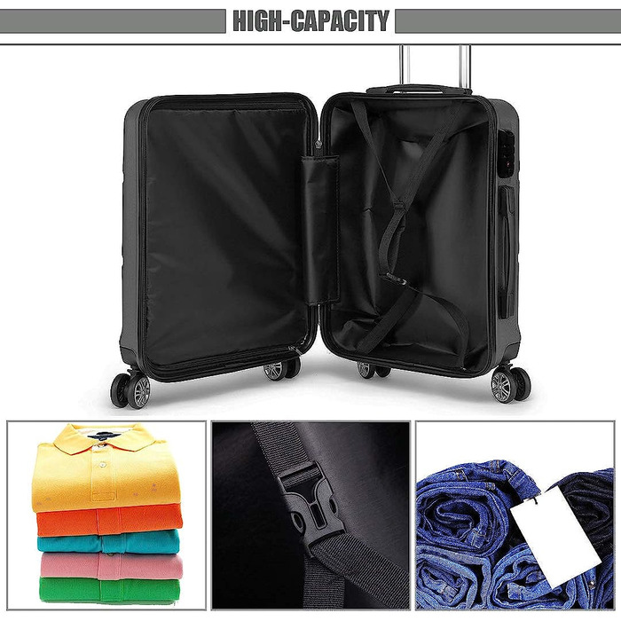 Кейс для перенесення kono схвалений авіакомпанією 20-дюймовий жорсткий чохол для перенесення багажу (ABS) дорожній чемодан сумки Grau