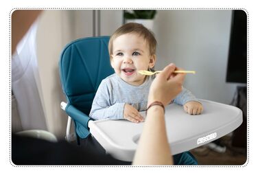 Дитячий стільчик RicoKids Hochstuhl Baby - стільчик для годування з регульованим столиком, 6-36 місяців, м'яке сидіння, міцна конструкція, 60x70x95 см, біло-блакитний