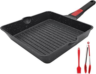 Сковорода-гриль AIKENBBKK 24x24 см з знімним ручками, антипригарне покриття, для стейків, сумісна з духовкою, миюча в посудомийній машині (білий)