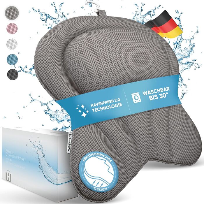 Подушка для ванни XXL преміум-якість сірого кольору | Додаткові подушки для шиї та плечей | Швидковисихаюча, пральна подушка для ванни з 4 великими присосками | Подушка для ванни XX-Large сіра