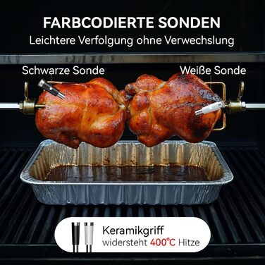 Бездротовий термометр для м'яса BFOUR з 2 зондами, Bluetooth, LCD-дисплей, керування через APP, цифровий термометр для приготування на грилі, в духовці, мангалі, BF-40 PRO, чорний