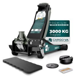 Гідравлічний домкрат CargoVA 3T з низьким профілем (75-505мм) + килимок + 2 гумові накладки | Для SUV та занижених авто | Професійний набір для заміни коліс