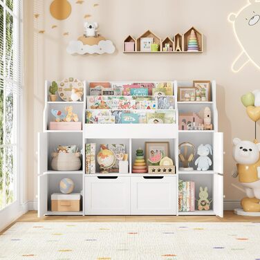 FOREHILL Дитяча полиця-стелаж для іграшок та книг, меблі для дитячої кімнати з ящиками, 122 x 30 x 100 см (білий)