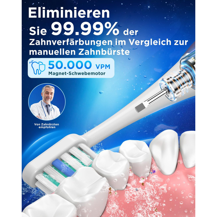 Електрична зубна щітка зі звуковими вібраціями, 8 насадок (3 типи), таймер, 120 днів роботи від акумулятора, 5 режимів чищення, чохол для подорожей, зарядний пристрій, що кріпиться до стіни (фіолетовий)