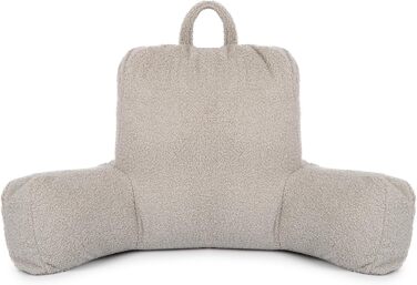 Підголовник Flumi з підлокітниками для читання, перегляду телевізора та відпочинку. Зручний підголовник для ліжка та дивана з знімним, пральним чохлом, наповнювач Foam, з ручкою для перенесення (Boucle Grey)