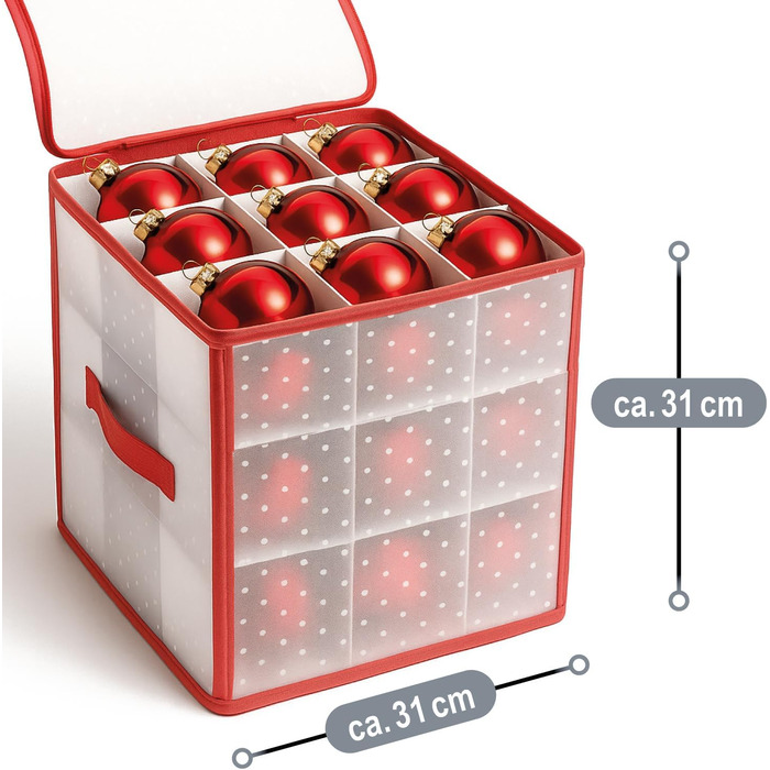 Коробка для зберігання 32 новорічних кулі - органайзер для прикрас на ялинку COM-FOUR - прозора/червона