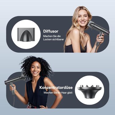 Професійний іонний фен для волосся CONFU 1700W, складаний фен з магнітним дифузором та стилізуючою насадкою, темно-сірий