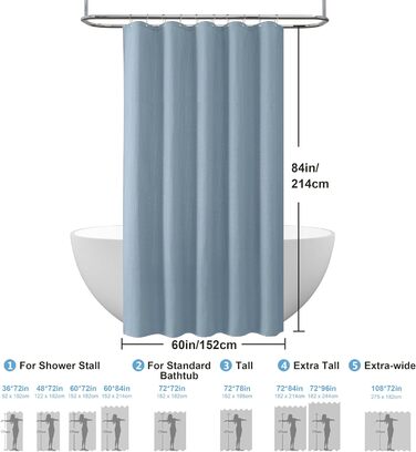Штора для душу з льону з металевими кільцями, сіра, 182x214 см (Waffel - Mondlichtblau, H214 x B152 см)