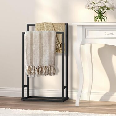 Підставка для рушників на підлозі, металева, чорна, з 2 перекладинами, для ванної кімнати, стабільна, економна