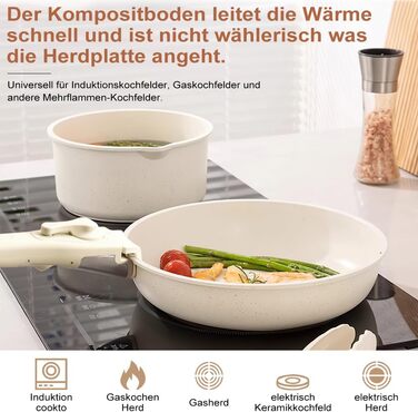 Набір посуду MDHAND 17 частин з гранітною емалевою поверхнею, антипригарне покриття, знімні ручки. Включає сковорідки, каструлі та супові горщики для приготування, смаження та тушкування.