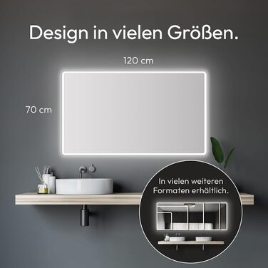 Дзеркало для ванної кімнати Talos Moon з підсвічуванням 120x70 см - вологостійке, з алюмінієвою рамою, нейтральне біле світло