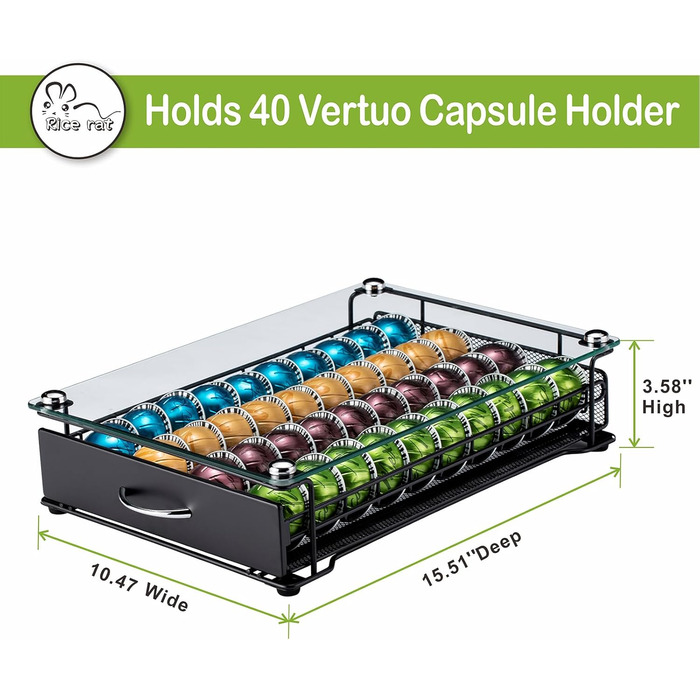 Організатор для капсул Vertuo: підставка для Nespresso з підсвічуванням, для шафи, Vertuoline, 40 капсул (з ручкою)