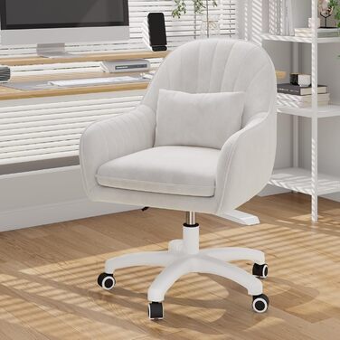 Крісло Aivermeil для дому та офісу, з м'якою оббивкою з велюру, з підголовником, поворотне, регульоване по висоті, ергономічне, для робочого кабінету, спальні, до 120 кг, біле