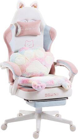 Ігровий крісло Dowinx з підніжкою, ергономічний геймерський крісло для ПК, комфортний крісло для геймерів, рожево-білий