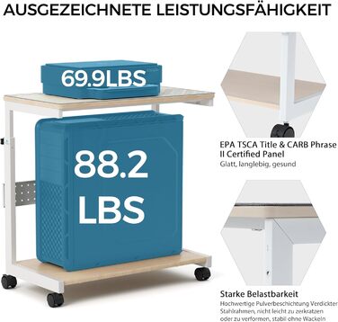 Підставка для комп'ютера EUREKA ERGONOMIC: регульована висота, ATX, для CPU, під стіл, з коліщатками та підкладкою для миші (колір: горіх)