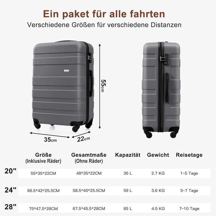Набір валіз Merax 5 шт. з ABS-пластику, сірий, з колесами та TSA-замком