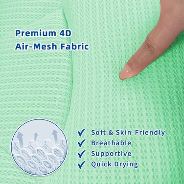 Подушка для ванни з підтримкою голови та шиї, нековзна, з 6 присосками, сітка 4D, білий (зелений)