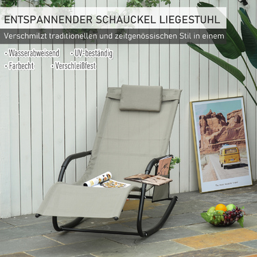 Крісло-гойдалка, садове крісло-гойдалка, шезлонг з металевою сіткою, чорний + світло-сірий, 150 x 62 x 88 см