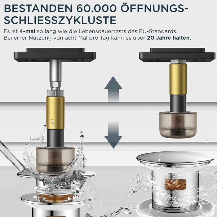 Змішувач для ванної кімнати FORIOUS з набором для зливу, чорний, висота виливу 190 мм, однорідний змішувач для умивальника