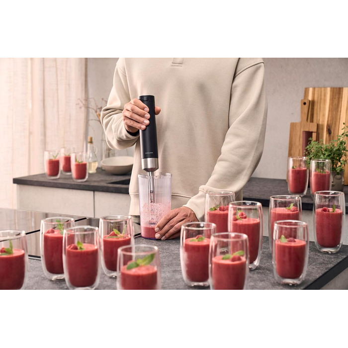 ZWILLING XTEND Бездротовий занурювальний блендер, стартовий набір з акумулятором та зарядною станцією, BLDC-двигун, 110 Вт, міксер з чашею, чорний