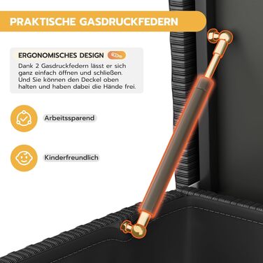 Водонепроникна садовий ящик-бокс UDPATIO з колесами 480л, чорний 138x61 см для саду та балкону