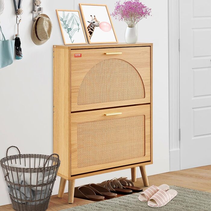 Вузька шафа для взуття VEVOR, полиця для взуття з дерева, 600 x 168 x 877 мм, з 2 відкидними дверцятами та верхньою полицею для зберігання, 36,28 кг, для прихожого, масивне дерево