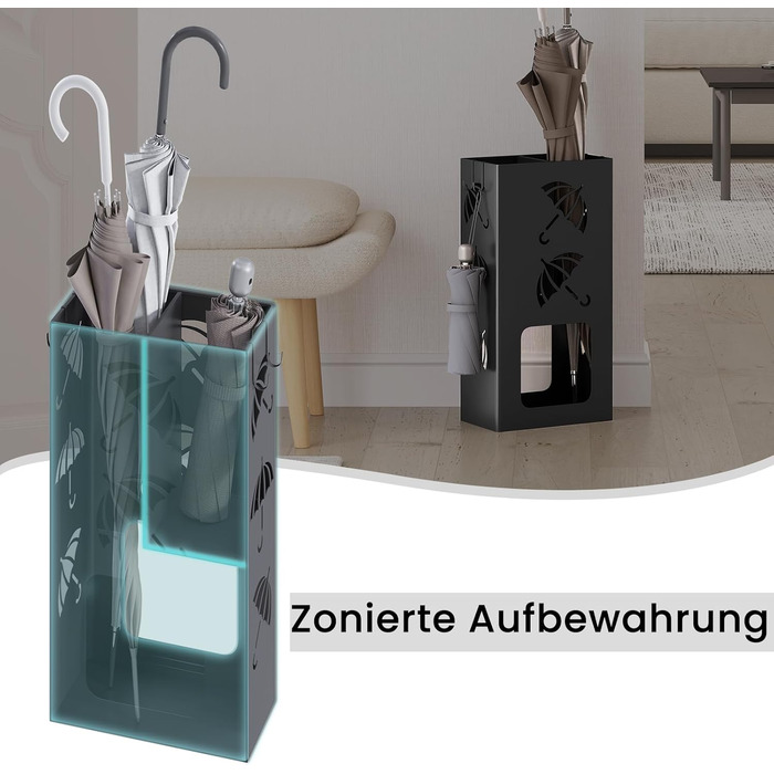 Підставка для парасоль підставкою WOLTU, 2 відділення, з 4 гачками, металева, біла, 25x49x15 см, SST16ws