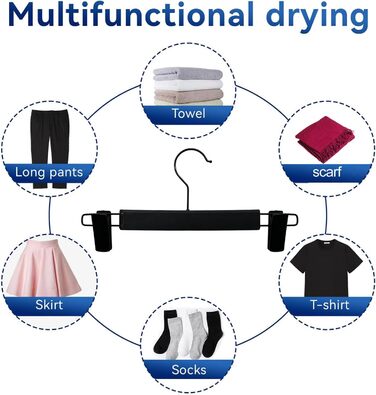 Вішалки для штанів, 20 шт. , компактні тримачі для спідниць з поворотними гачками на 360 і регульованими затискачами, чорні