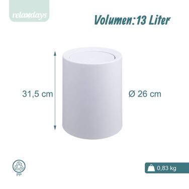 Відро для сміття Relaxdays з кришкою-качалкою, 13 літрів