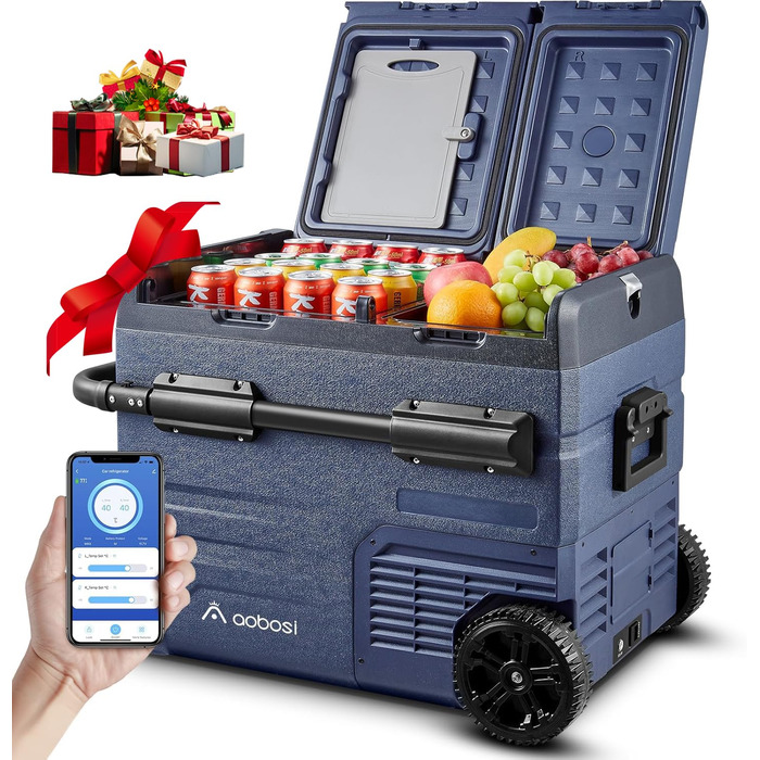 Автомобільний компресорний холодильник AAOBOSI 45л з Wi-Fi, USB зарядкою, LED підсвіткою, 12/24V/220V - для авто, кемпінгу, подорожей (синій)