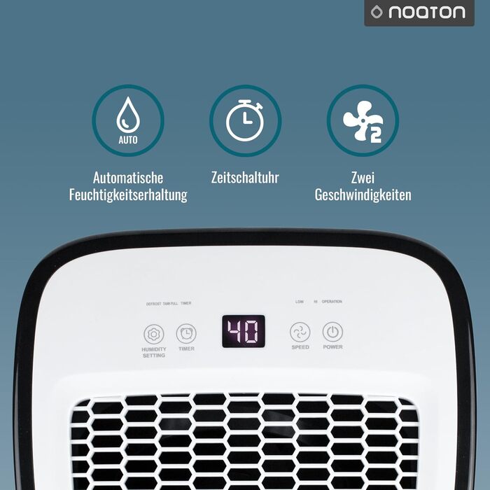 Зволожувач повітря Noaton DF 4112: 13л/24г, 65 м³, 190 Вт, 2.5л бак, шланг, таймер, датчик вологості - від вологи та плісняви