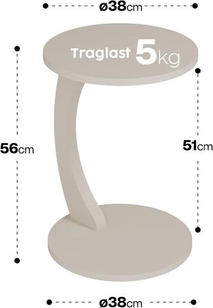 Журнальний столик Sugodesign з роликами, C-подібний, білий, для вітальні та дивану, круглий, стильний