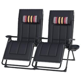 Розкішне крісло-шезлонг для саду та балкону, широке (72 см), з підстаканником та подушкою (2 шт.)