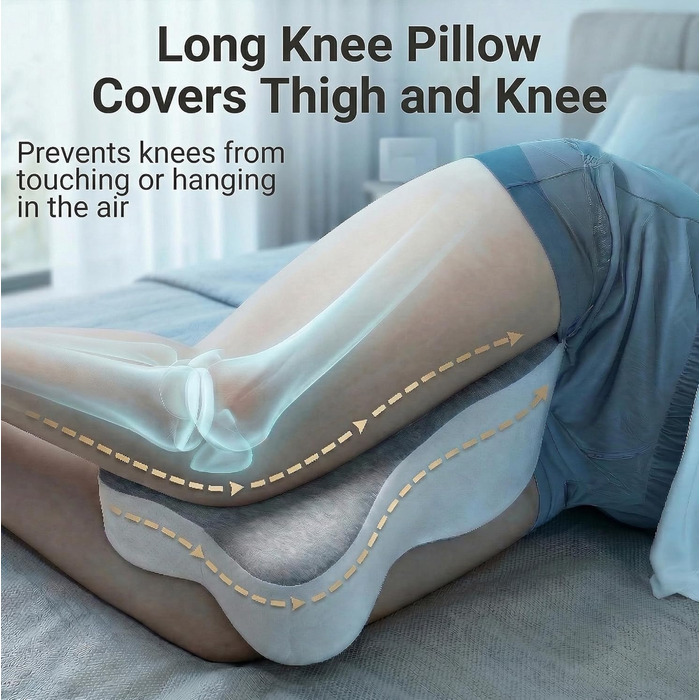 Ергономічна подушка між ніг для сну на боці (36 см) — ортопедична подушка для колін та стегон, біла, зі знімним чохлом