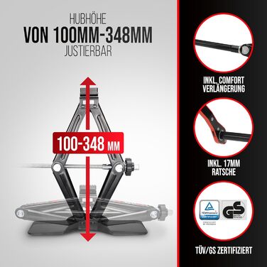 Гідравлічний домкрат Heyner 2т з чохлом, тріскачкою 17мм та гумовою накладкою (98-442мм) | Автомобільний домкрат-ножиці, сертифікат TÜV/GS