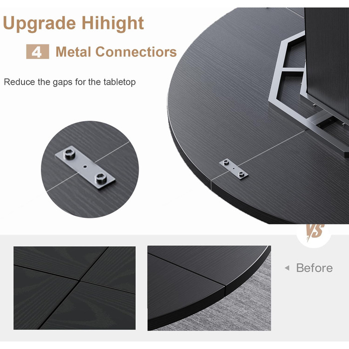 Округлий обідній стіл HSH для 4-6 осіб. Дерев'яний стіл для їдальні/кухні з сучасним дизайном, чорний дуб, 120 x 120 x 75 см