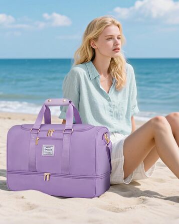 Спортивна сумка LOVEVOOK: дорожня, для вихідних, з культиватором, відділенням для взуття та мокрих речей, водонепроникна, пляжна, сауна, ручна поклажа, зелена (M, світло-фіолетова)